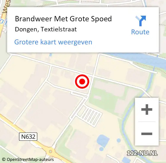Locatie op kaart van de 112 melding: Brandweer Met Grote Spoed Naar Dongen, Textielstraat op 6 april 2024 10:54