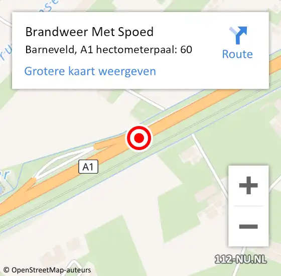 Locatie op kaart van de 112 melding: Brandweer Met Spoed Naar Barneveld, A1 hectometerpaal: 60 op 6 april 2024 13:00