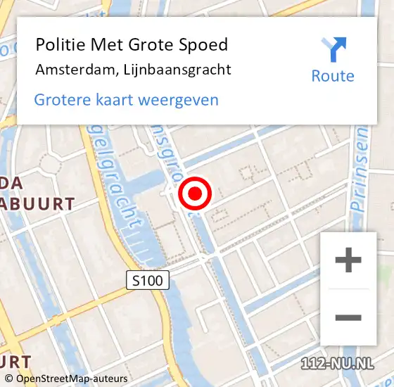 Locatie op kaart van de 112 melding: Politie Met Grote Spoed Naar Amsterdam, Lijnbaansgracht op 6 april 2024 13:09