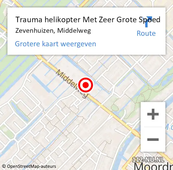 Locatie op kaart van de 112 melding: Trauma helikopter Met Zeer Grote Spoed Naar Zevenhuizen, Middelweg op 6 april 2024 13:16