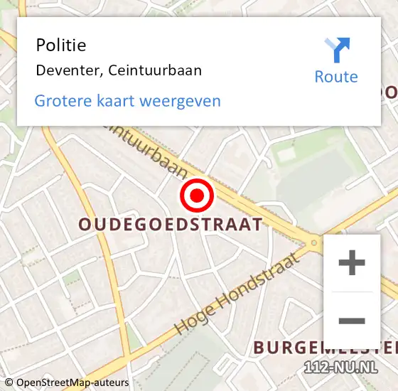 Locatie op kaart van de 112 melding: Politie Deventer, Ceintuurbaan op 6 april 2024 13:33