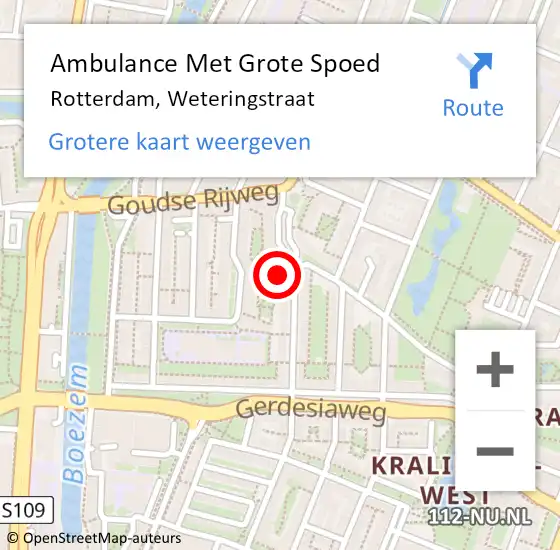 Locatie op kaart van de 112 melding: Ambulance Met Grote Spoed Naar Rotterdam, Weteringstraat op 6 april 2024 13:53