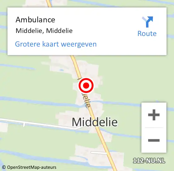 Locatie op kaart van de 112 melding: Ambulance Middelie, Middelie op 6 april 2024 14:19