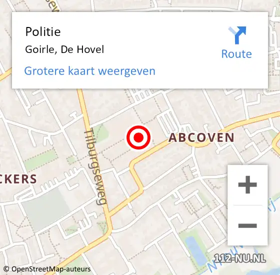 Locatie op kaart van de 112 melding: Politie Goirle, De Hovel op 6 april 2024 14:24