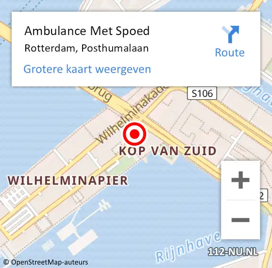 Locatie op kaart van de 112 melding: Ambulance Met Spoed Naar Rotterdam, Posthumalaan op 6 april 2024 15:07