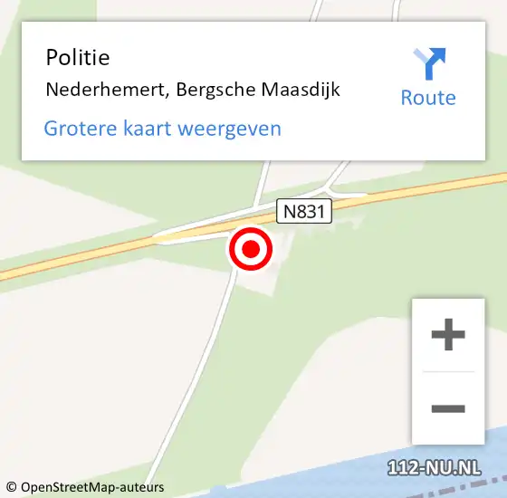 Locatie op kaart van de 112 melding: Politie Nederhemert, Bergsche Maasdijk op 6 april 2024 16:05