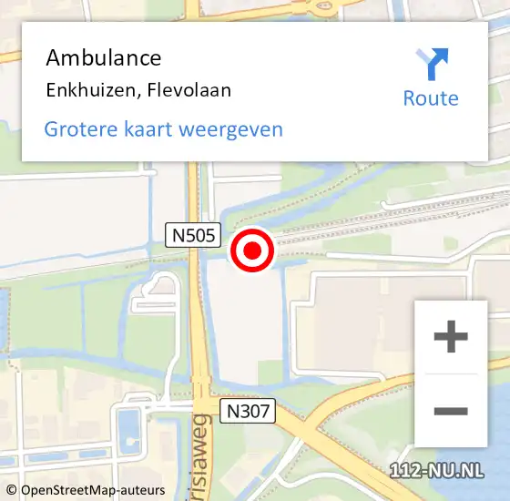 Locatie op kaart van de 112 melding: Ambulance Enkhuizen, Flevolaan op 6 april 2024 16:24