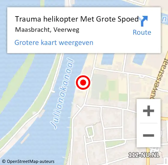 Locatie op kaart van de 112 melding: Trauma helikopter Met Grote Spoed Naar Maasbracht, Veerweg op 6 april 2024 16:55