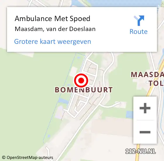 Locatie op kaart van de 112 melding: Ambulance Met Spoed Naar Maasdam, van der Doeslaan op 6 april 2024 18:09