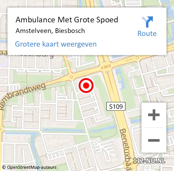 Locatie op kaart van de 112 melding: Ambulance Met Grote Spoed Naar Amstelveen, Biesbosch op 6 april 2024 18:25