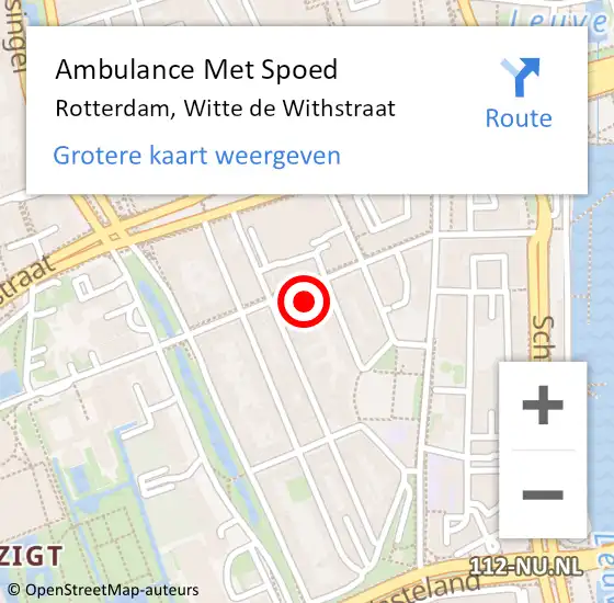 Locatie op kaart van de 112 melding: Ambulance Met Spoed Naar Rotterdam, Witte de Withstraat op 6 april 2024 18:28
