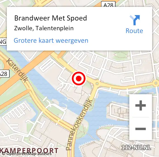 Locatie op kaart van de 112 melding: Brandweer Met Spoed Naar Zwolle, Talentenplein op 6 april 2024 18:28