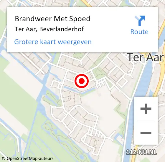 Locatie op kaart van de 112 melding: Brandweer Met Spoed Naar Ter Aar, Beverlanderhof op 6 april 2024 18:30