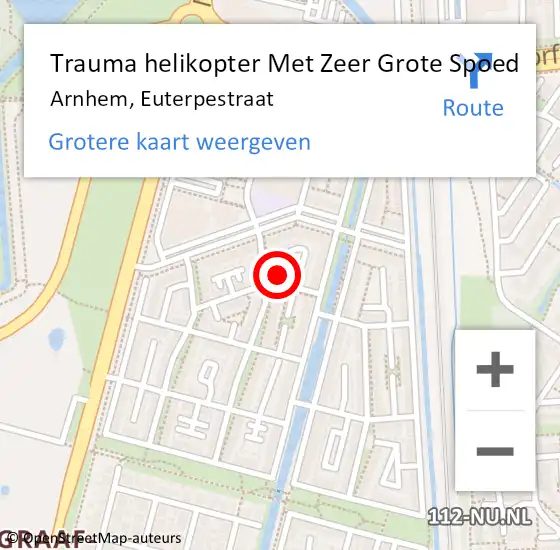 Locatie op kaart van de 112 melding: Trauma helikopter Met Zeer Grote Spoed Naar Arnhem, Euterpestraat op 6 april 2024 18:45