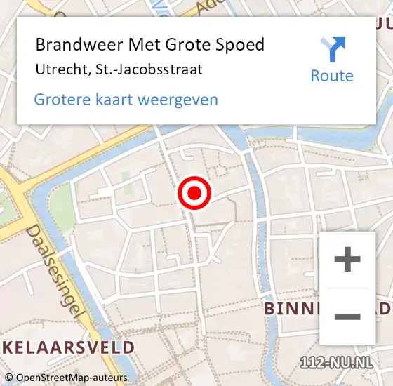 Locatie op kaart van de 112 melding: Brandweer Met Grote Spoed Naar Utrecht, St.-Jacobsstraat op 6 april 2024 19:37