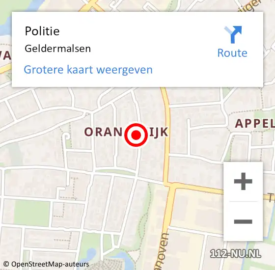 Locatie op kaart van de 112 melding: Politie Geldermalsen op 6 april 2024 20:43