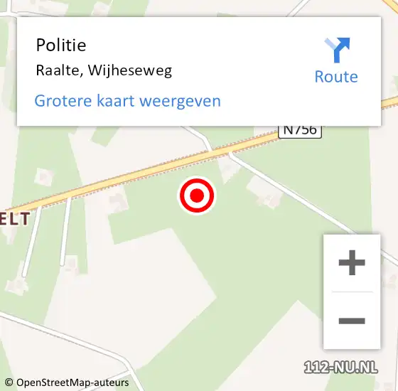 Locatie op kaart van de 112 melding: Politie Raalte, Wijheseweg op 6 april 2024 22:19