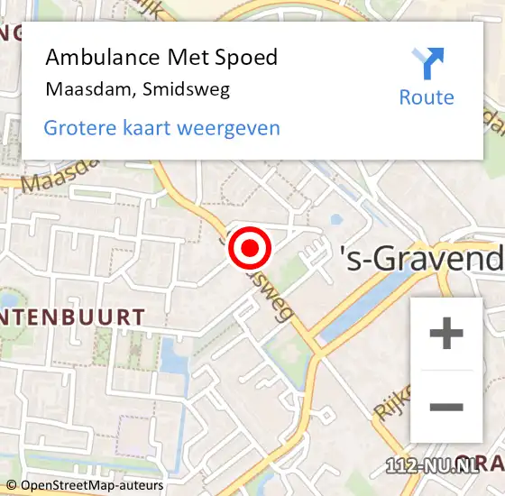 Locatie op kaart van de 112 melding: Ambulance Met Spoed Naar Maasdam, Smidsweg op 6 april 2024 22:44