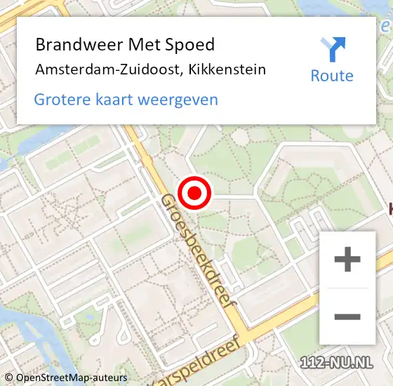 Locatie op kaart van de 112 melding: Brandweer Met Spoed Naar Amsterdam, Kikkenstein op 6 april 2024 23:40