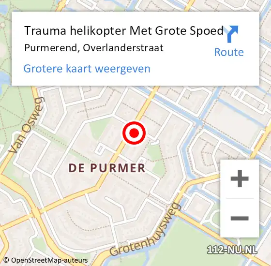 Locatie op kaart van de 112 melding: Trauma helikopter Met Grote Spoed Naar Purmerend, Overlanderstraat op 6 april 2024 23:52