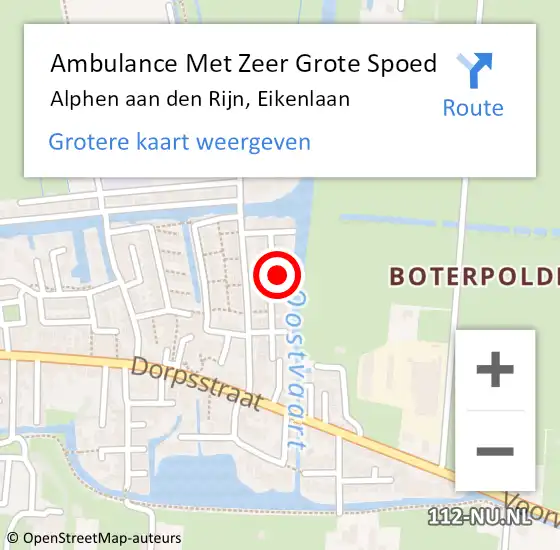 Locatie op kaart van de 112 melding: Ambulance Met Zeer Grote Spoed Naar Alphen aan den Rijn, Eikenlaan op 7 april 2024 06:44