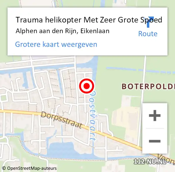 Locatie op kaart van de 112 melding: Trauma helikopter Met Zeer Grote Spoed Naar Alphen aan den Rijn, Eikenlaan op 7 april 2024 06:45