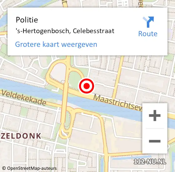 Locatie op kaart van de 112 melding: Politie 's-Hertogenbosch, Celebesstraat op 7 april 2024 07:06