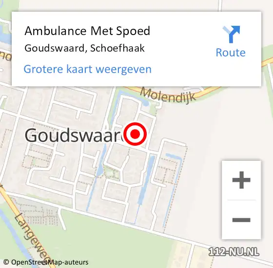 Locatie op kaart van de 112 melding: Ambulance Met Spoed Naar Goudswaard, Schoefhaak op 7 april 2024 08:43