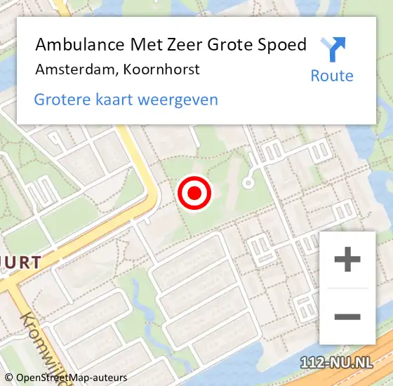 Locatie op kaart van de 112 melding: Ambulance Met Zeer Grote Spoed Naar Amsterdam, Koornhorst op 7 april 2024 11:01