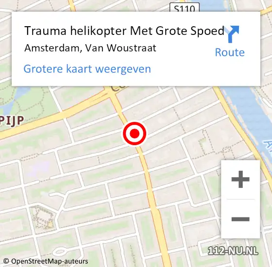 Locatie op kaart van de 112 melding: Trauma helikopter Met Grote Spoed Naar Amsterdam, Van Woustraat op 7 april 2024 11:10