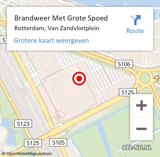 Locatie op kaart van de 112 melding: Brandweer Met Grote Spoed Naar Rotterdam, Van Zandvlietplein op 7 april 2024 11:21