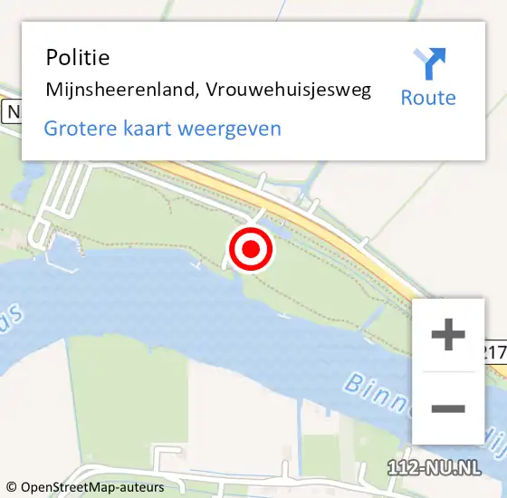 Locatie op kaart van de 112 melding: Politie Mijnsheerenland, Vrouwehuisjesweg op 7 april 2024 11:28