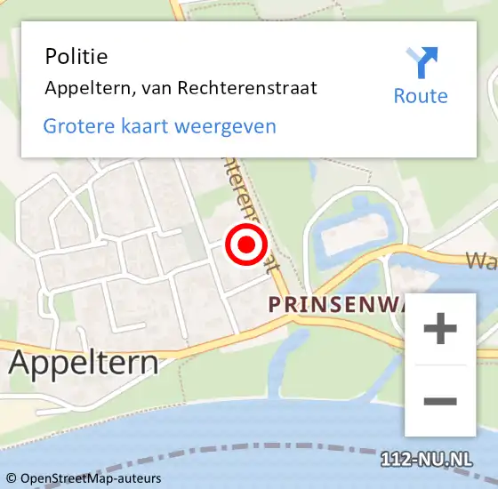 Locatie op kaart van de 112 melding: Politie Appeltern, van Rechterenstraat op 7 april 2024 12:25