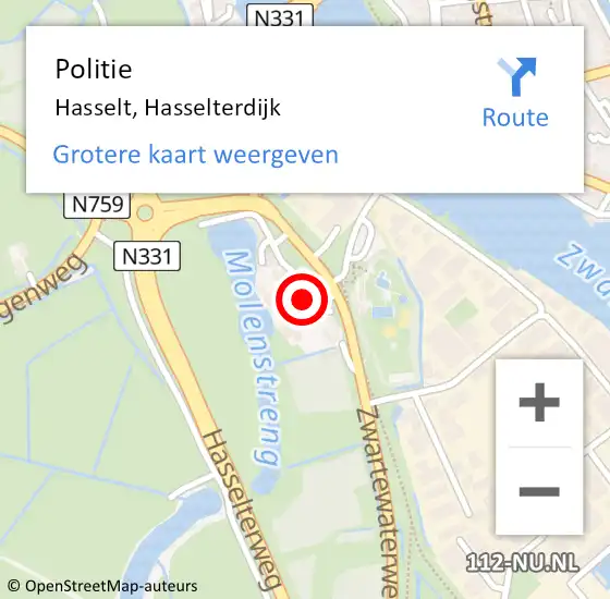 Locatie op kaart van de 112 melding: Politie Hasselt, Hasselterdijk op 7 april 2024 13:27