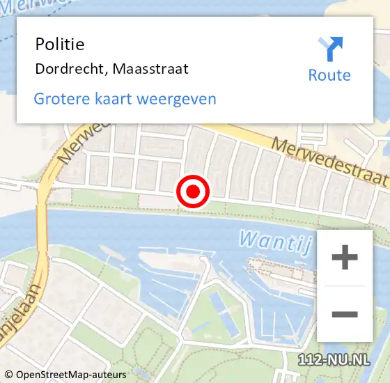 Locatie op kaart van de 112 melding: Politie Dordrecht, Maasstraat op 7 april 2024 13:31