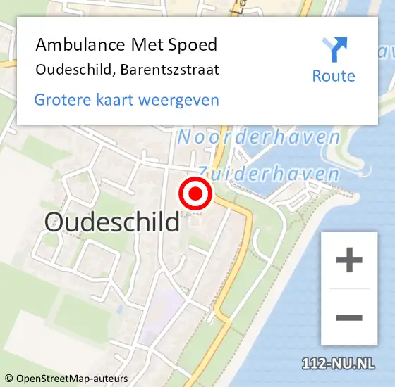 Locatie op kaart van de 112 melding: Ambulance Met Spoed Naar Oudeschild, Barentszstraat op 7 april 2024 13:42