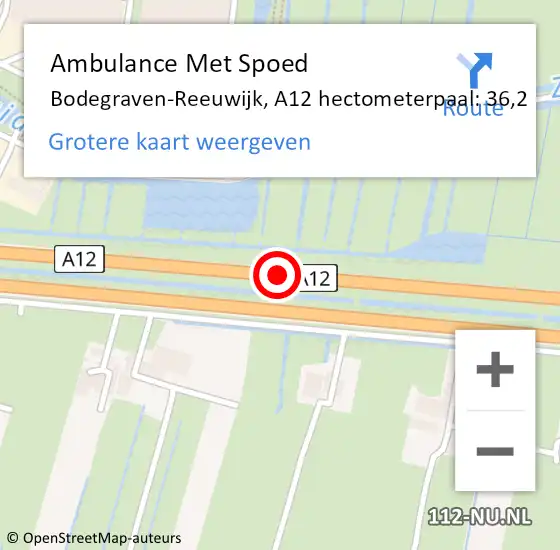Locatie op kaart van de 112 melding: Ambulance Met Spoed Naar Bodegraven-Reeuwijk, A12 hectometerpaal: 36,2 op 7 april 2024 13:59