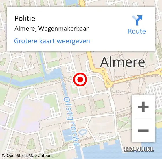 Locatie op kaart van de 112 melding: Politie Almere, Wagenmakerbaan op 7 april 2024 14:28