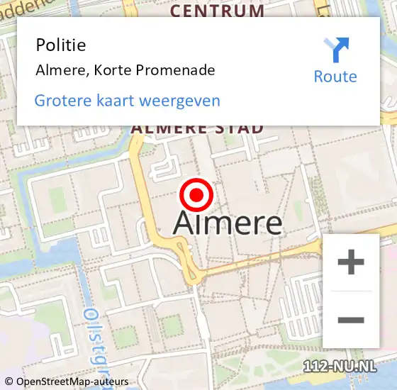 Locatie op kaart van de 112 melding: Politie Almere, Korte Promenade op 7 april 2024 14:28