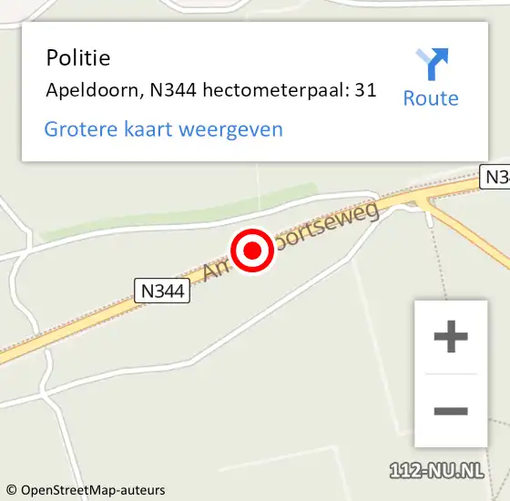 Locatie op kaart van de 112 melding: Politie Apeldoorn, N344 hectometerpaal: 31 op 7 april 2024 14:31