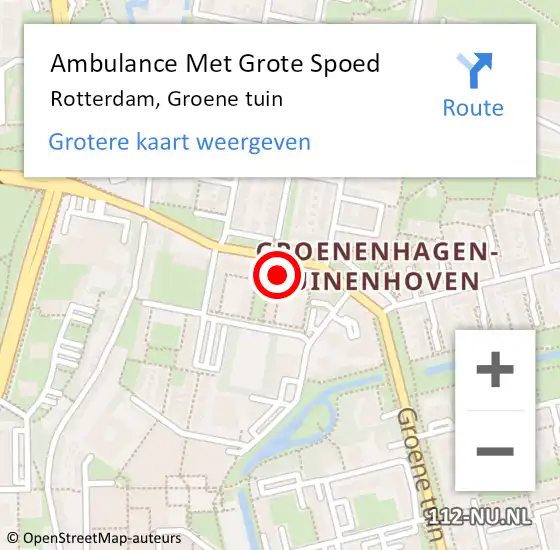 Locatie op kaart van de 112 melding: Ambulance Met Grote Spoed Naar Rotterdam, Groene tuin op 7 april 2024 14:39