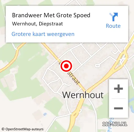 Locatie op kaart van de 112 melding: Brandweer Met Grote Spoed Naar Wernhout, Diepstraat op 7 april 2024 14:56