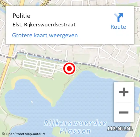 Locatie op kaart van de 112 melding: Politie Elst, Rijkerswoerdsestraat op 7 april 2024 14:57