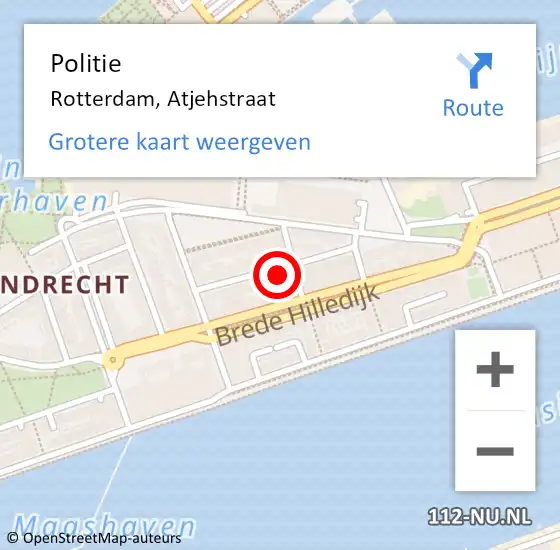 Locatie op kaart van de 112 melding: Politie Rotterdam, Atjehstraat op 7 april 2024 15:21