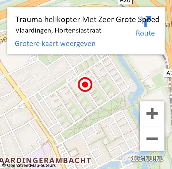 Locatie op kaart van de 112 melding: Trauma helikopter Met Zeer Grote Spoed Naar Vlaardingen, Hortensiastraat op 7 april 2024 15:53