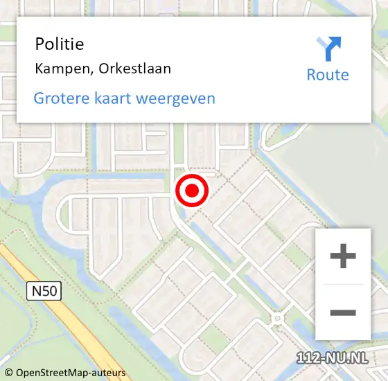 Locatie op kaart van de 112 melding: Politie Kampen, Orkestlaan op 7 april 2024 16:05