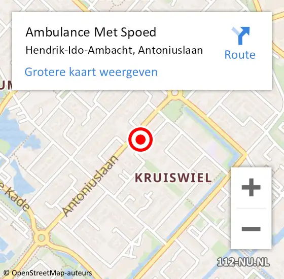 Locatie op kaart van de 112 melding: Ambulance Met Spoed Naar Hendrik-Ido-Ambacht, Antoniuslaan op 7 april 2024 16:52