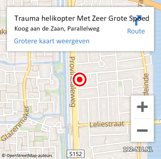 Locatie op kaart van de 112 melding: Trauma helikopter Met Zeer Grote Spoed Naar Koog aan de Zaan, Parallelweg op 7 april 2024 18:00