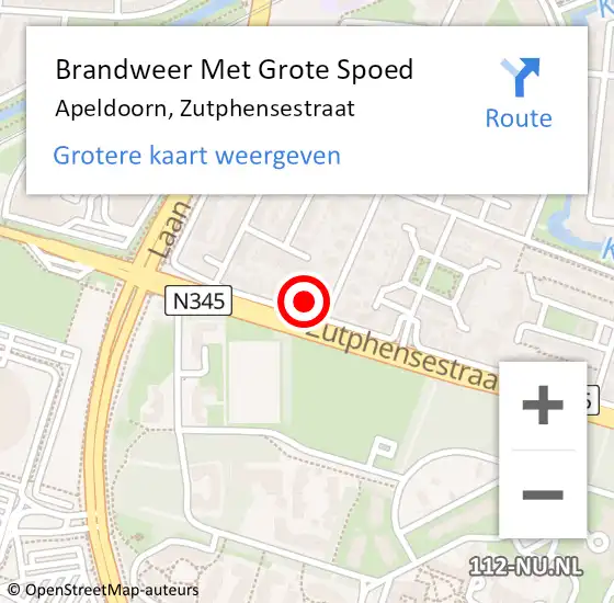 Locatie op kaart van de 112 melding: Brandweer Met Grote Spoed Naar Apeldoorn, Zutphensestraat op 7 april 2024 18:06