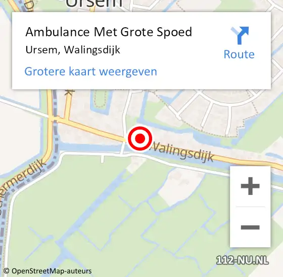 Locatie op kaart van de 112 melding: Ambulance Met Grote Spoed Naar Ursem, Walingsdijk op 7 april 2024 18:57